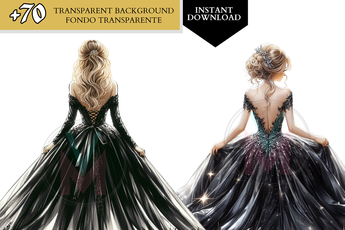 Princess Clipart Black Dress quince, a Person Illustration by VM PARTYS  BY TAIRUMA (Photo 3 of 10)