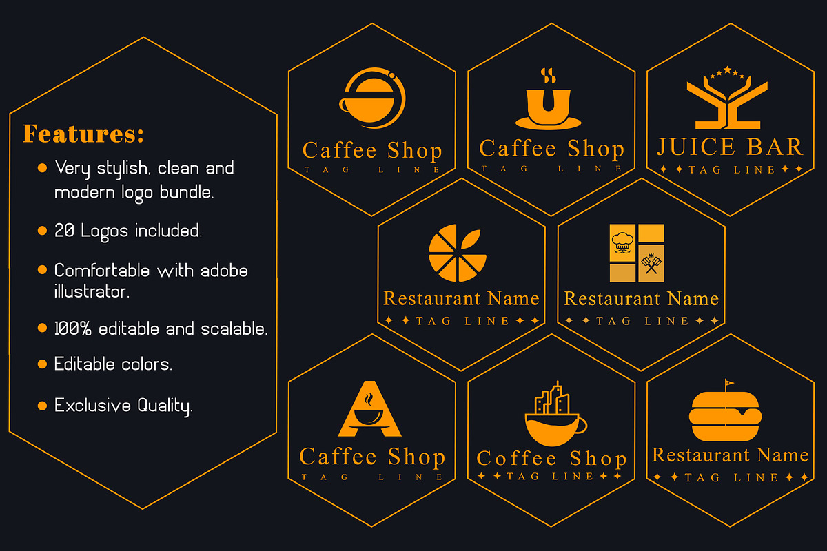 20 Cafe & Restaurent Logo Bundle, a Branding & Logo Template by CraftingStudio (Photo 2 of 11)