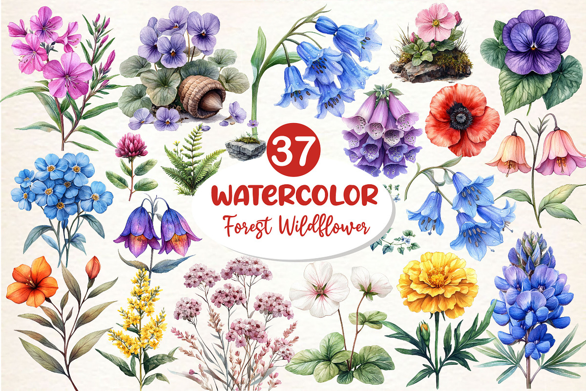Botanical Forest Wildflower Clipart, an Illustration by Dream Creation (Photo 1 of 4)
