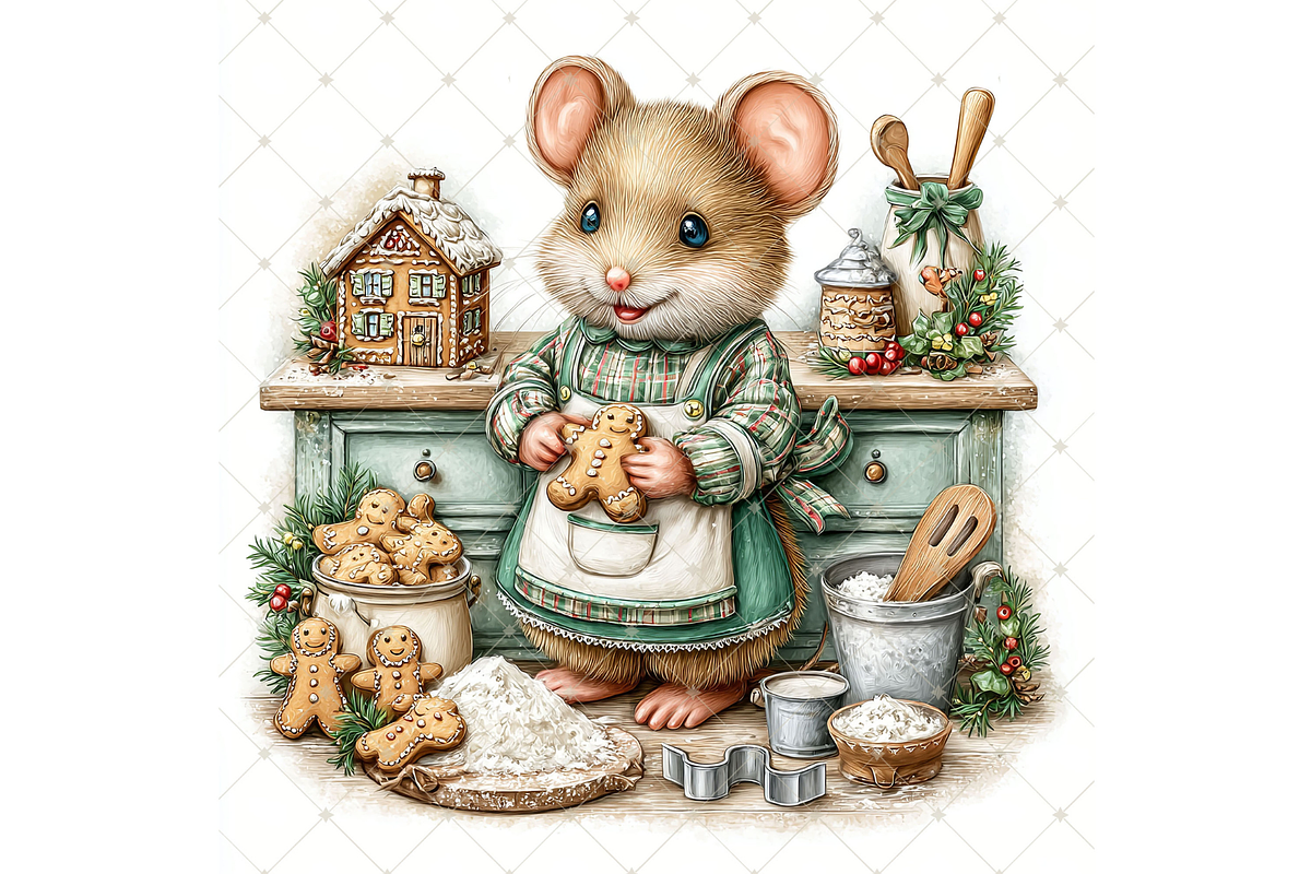 Christmas Mouse Baking Clipart JPG, a Seasonal Illustration by Memories By Lea (Photo 5 of 17)
