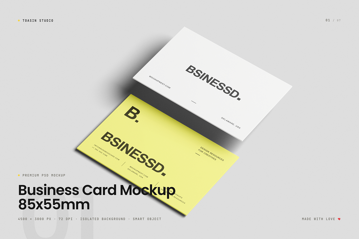 Business Card Mockup 85x55mm, an Advertising Mockup by Toasin Studio (Photo 1 of 7)