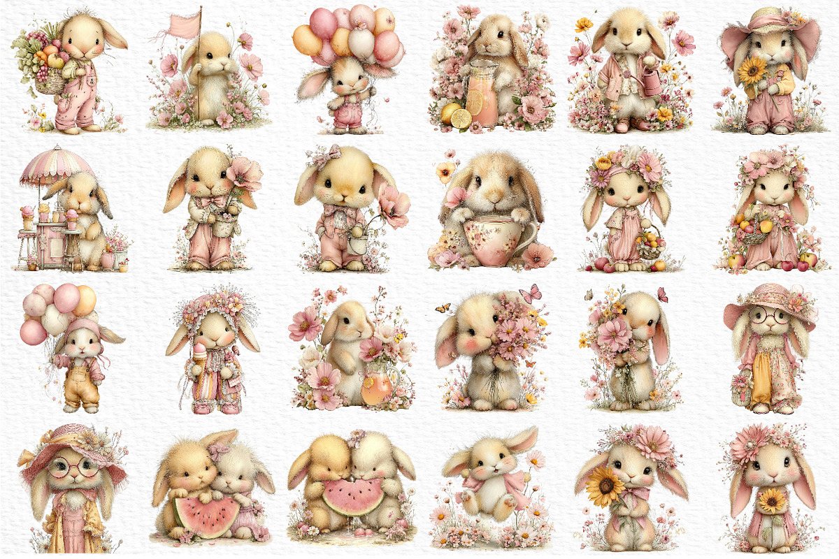 Whimsical Summer Rabbits Clipart, an Illustration by Craft Nest (Photo 6 of 12)
