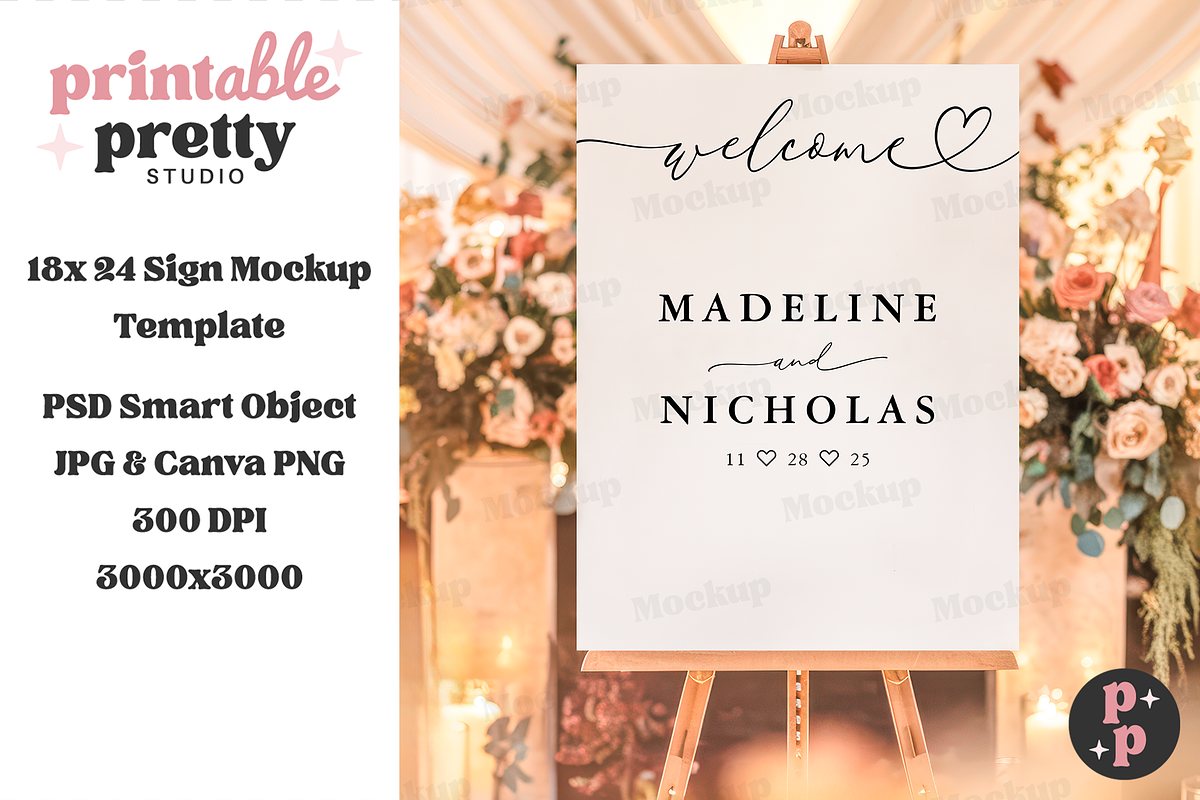 Chic Garden Wedding Sign Mockup PSD, a Product Mockup by Printable Pretty Studio (Photo 5 of 9)