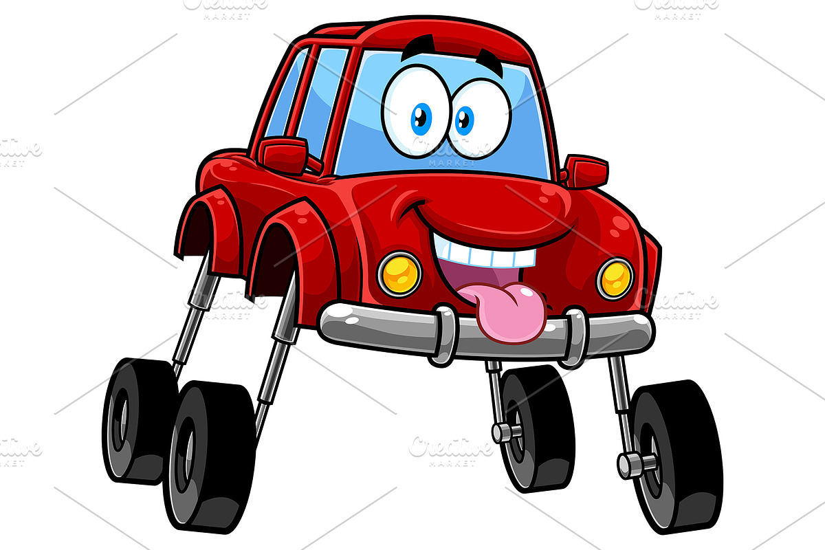Cute Red Car Cartoon Character, a Technology Illustration by HitToon