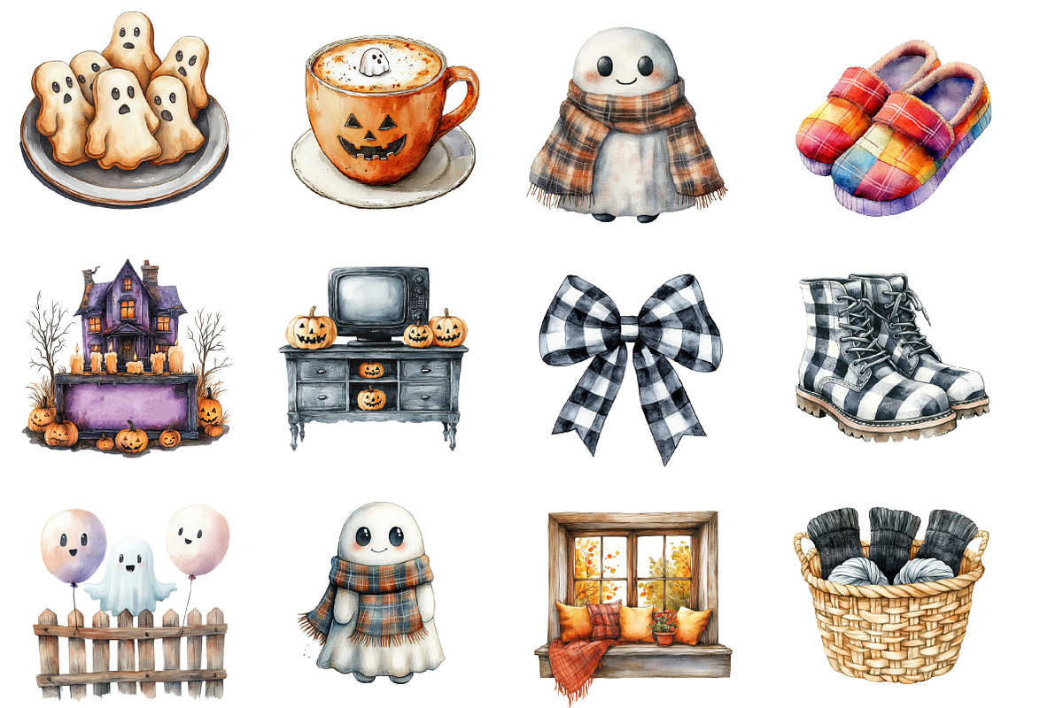 Watercolor  Cozy Halloween Clipart, an Illustration by Designworld (Photo 2 of 6)