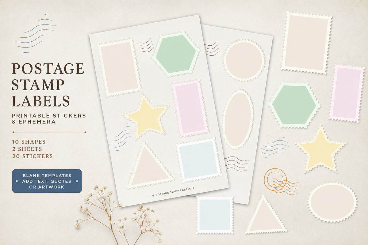 Vintage Postage Stamp Graphics, a Decorative Illustration by Anna Studio (Photo 5 of 12)