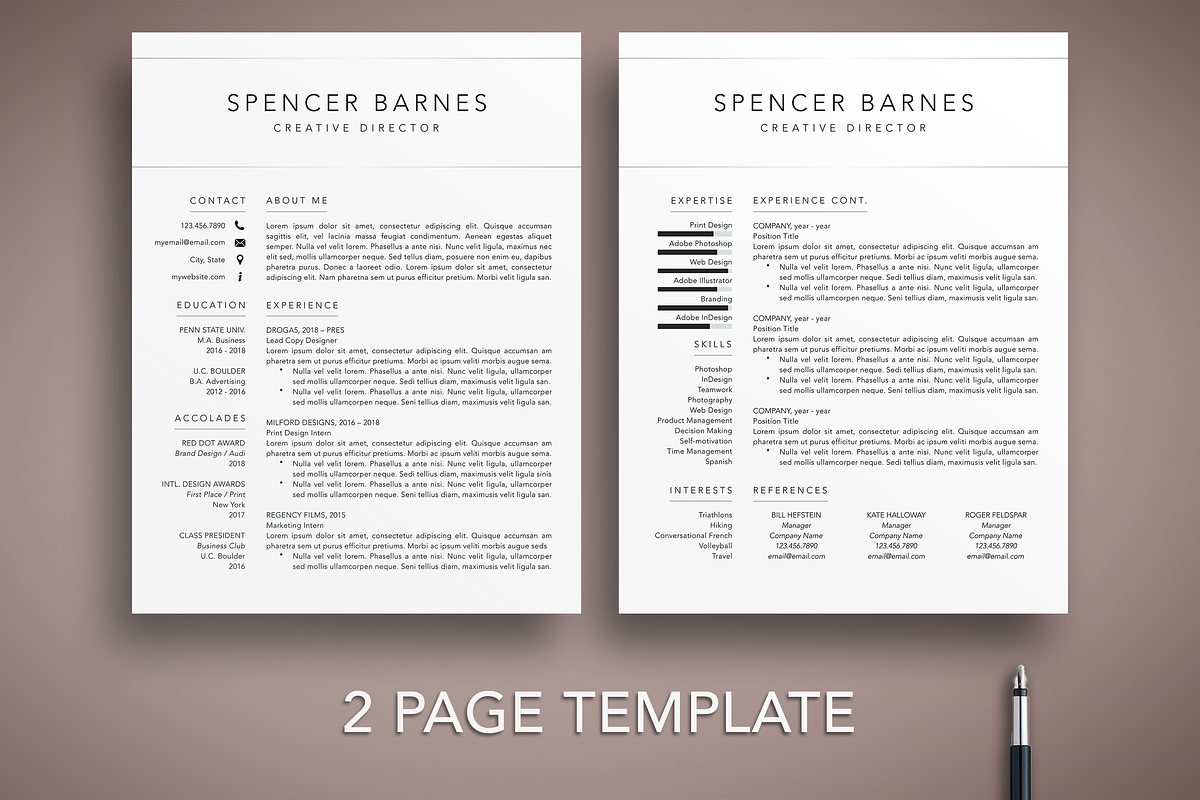 Modern Resume CV Template Word Pages, a Resume Template by The Creative Resume (Photo 2 of 8)