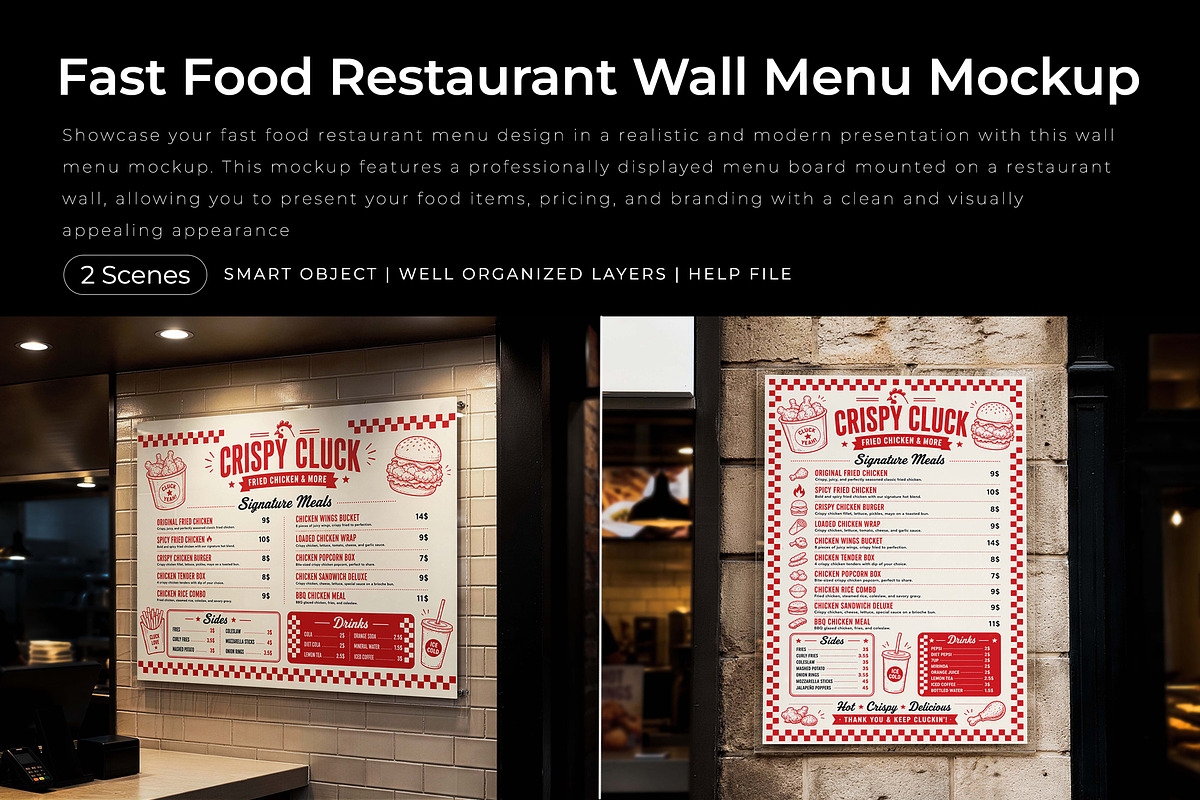 Fast Food Restaurant Wall Mockup, an Advertising Mockup by Pitchlook.Studio (Photo 1 of 3)