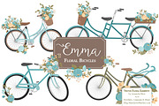 Vintage Blue Floral Bicycles, an Illustration by Amanda Ilkov (Thumbnail 1 of 5)