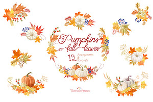 Pumpkins In Fall Leaves Collection