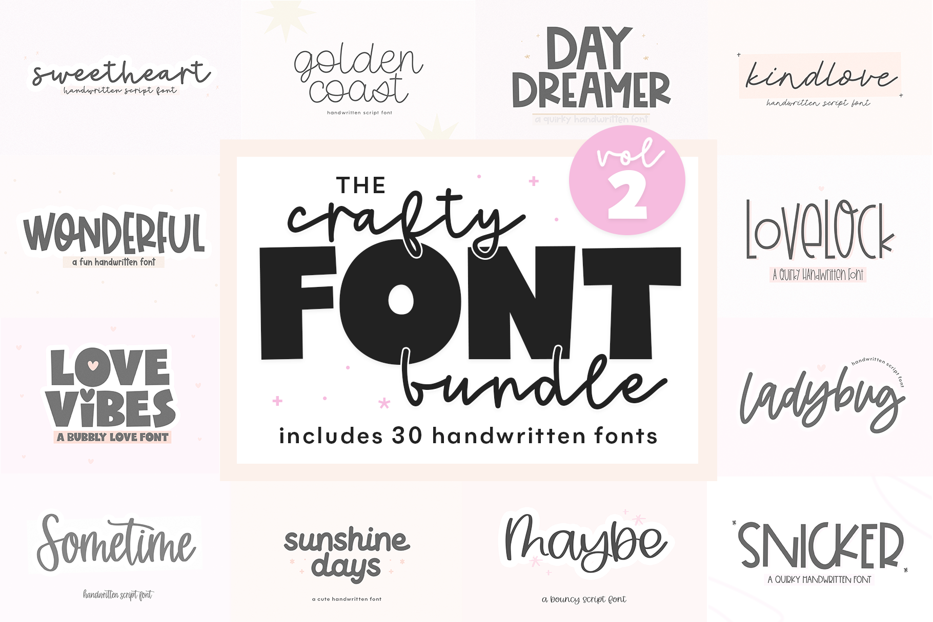 Cute Font Bundle | 30 Fonts, a Handwriting Font by KA Designs