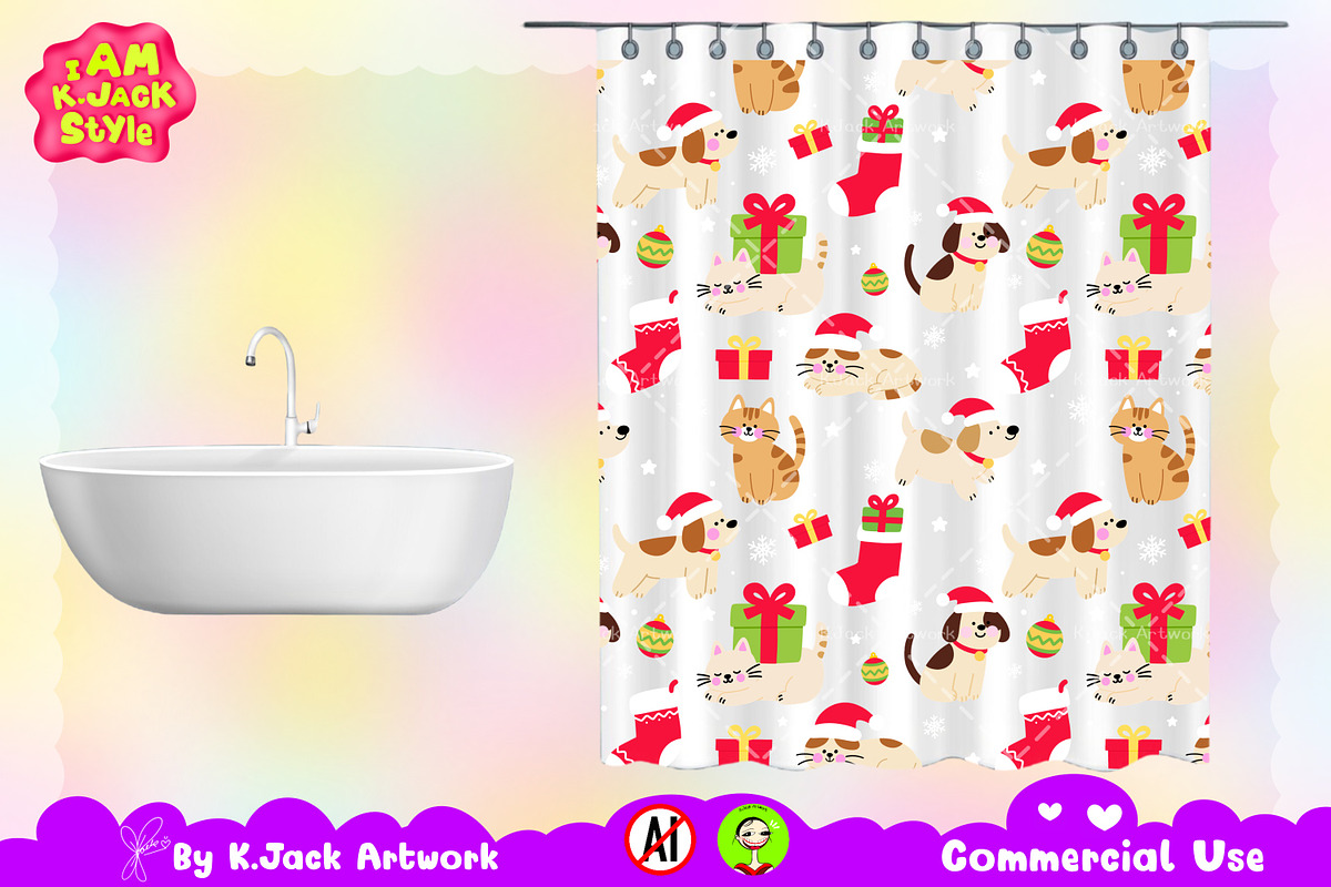 Cute Christmas Pets Seamless Pattern, a Background Graphic by K.JackArtwork (Photo 7 of 8)