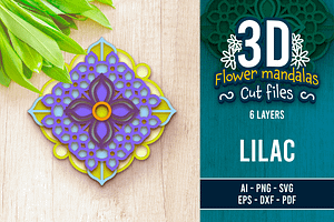 3D Lilac Flower Mandala - SVG Cut Fi