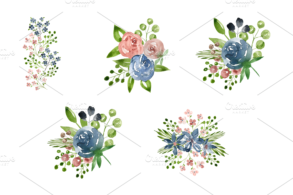 I'm Blue Watercolor Flowers Clip Art, an Illustration by OM Creativ (Photo 4 of 8)