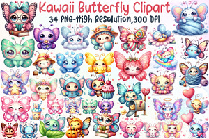 Kawaii Butterfly Clipart Bundle, an Illustration by Sublimation Artist