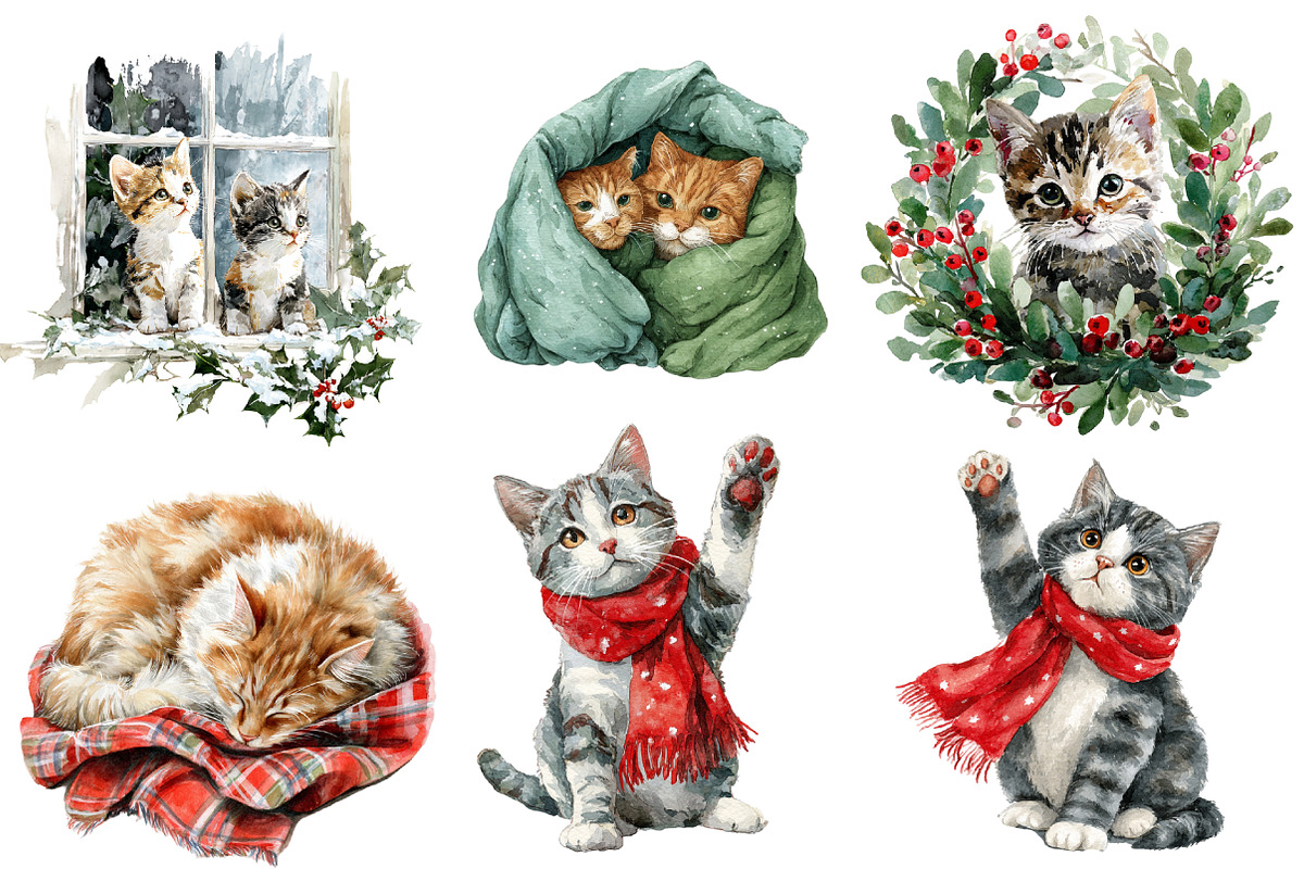 Christmas Cats Holiday Cats, an Illustration by Designworld (Photo 3 of 5)