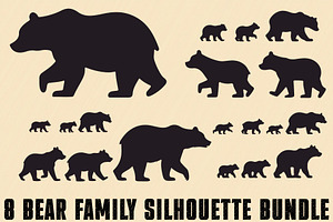 Bear Family Silhouette Bundle, an Illustration by jahid234