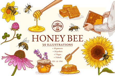 Honey Bee illustration pattern logo
