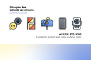 50 Communication Icons, an Outline Icon by Side Project (Thumbnail 1 of 9)