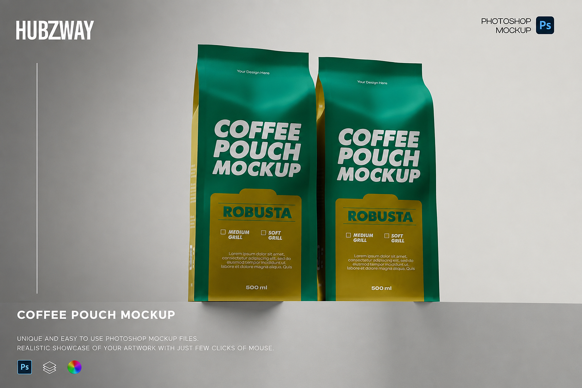 Coffee Bag Mockup, a Packaging Mockup by Hubzway (Photo 1 of 4)