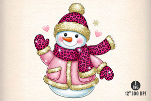 Pink Leopard Snowman Glitter Png, an Illustration by Dream Creation