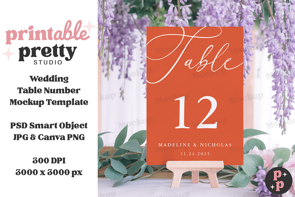 Wisteria Table Number Mockup PSD, a Product Mockup by Printable Pretty Studio (Photo 4 of 9)