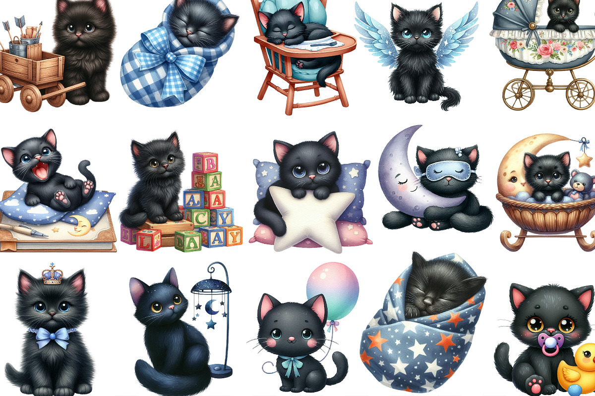 Black Cat Clipart Nursery Baby PNG, an Illustration by Designking (Photo 2 of 4)