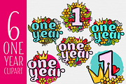 One year clipart (flowers & crown), a Stationery Template by Love Giftery (Thumbnail 1 of 2)