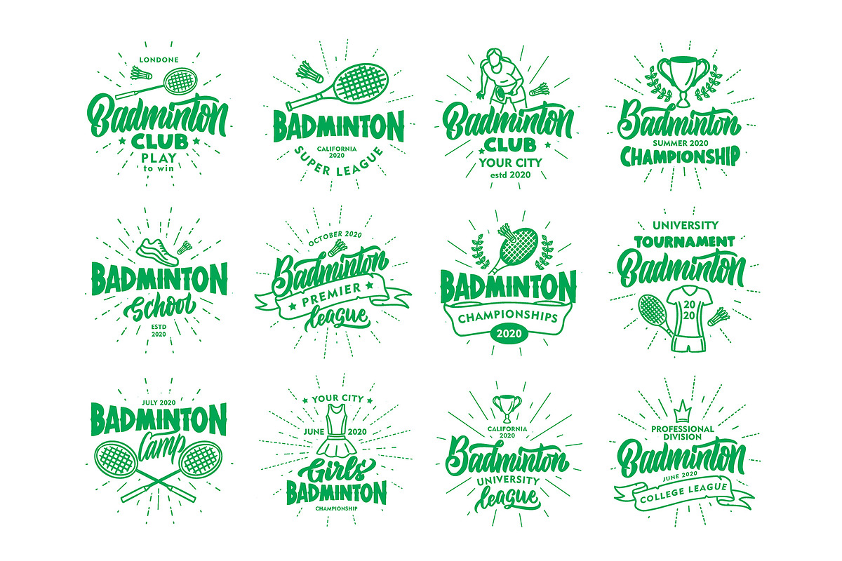 Set of Badminton logos, a Branding & Logo Template by Lettering_Logo