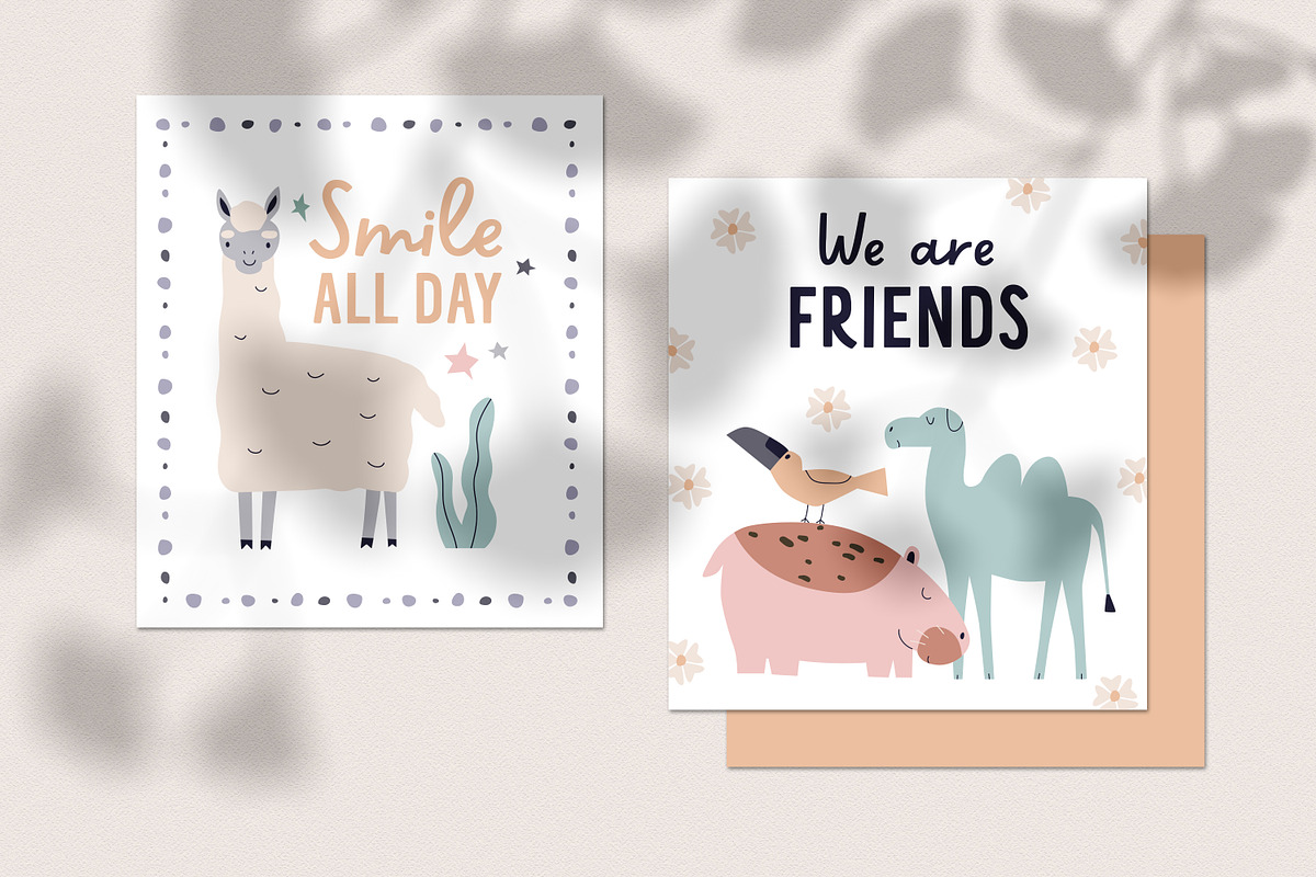 Cute childish cards with animals set, an Animal Illustration by Good Studio (Photo 9 of 12)