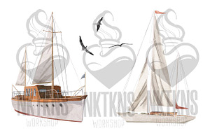 Watercolor Boats Sea Ocean Clipart