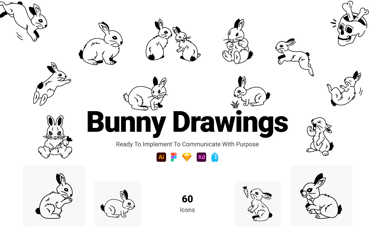 Bunny Drawing Icons, an Outline Icon by Prosymbols (Photo 1 of 5)