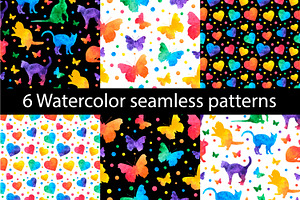 Watercolor Seamless Patterns Set