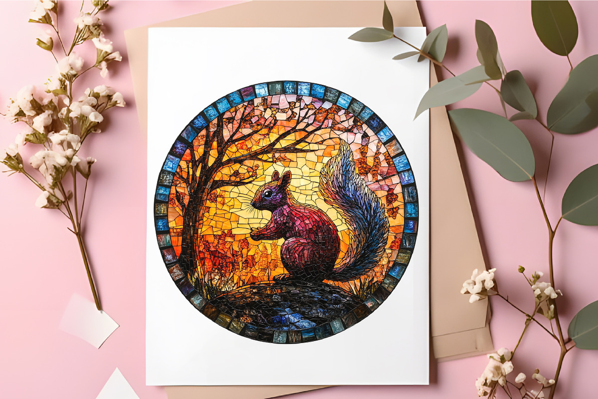 Spring Squirrel Stained Glass PNG, an Illustration by RobertsArt (Photo 4 of 5)