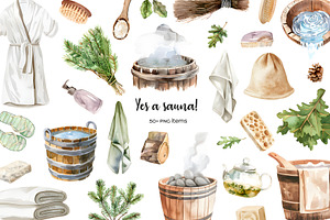 Watercolor sauna clipart. Relax time, a Healthcare Illustration by Art and Funny