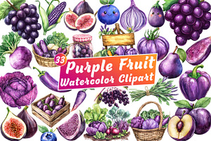 Watercolor Purple Fruit Clipart, an Illustration by Libby Wishes