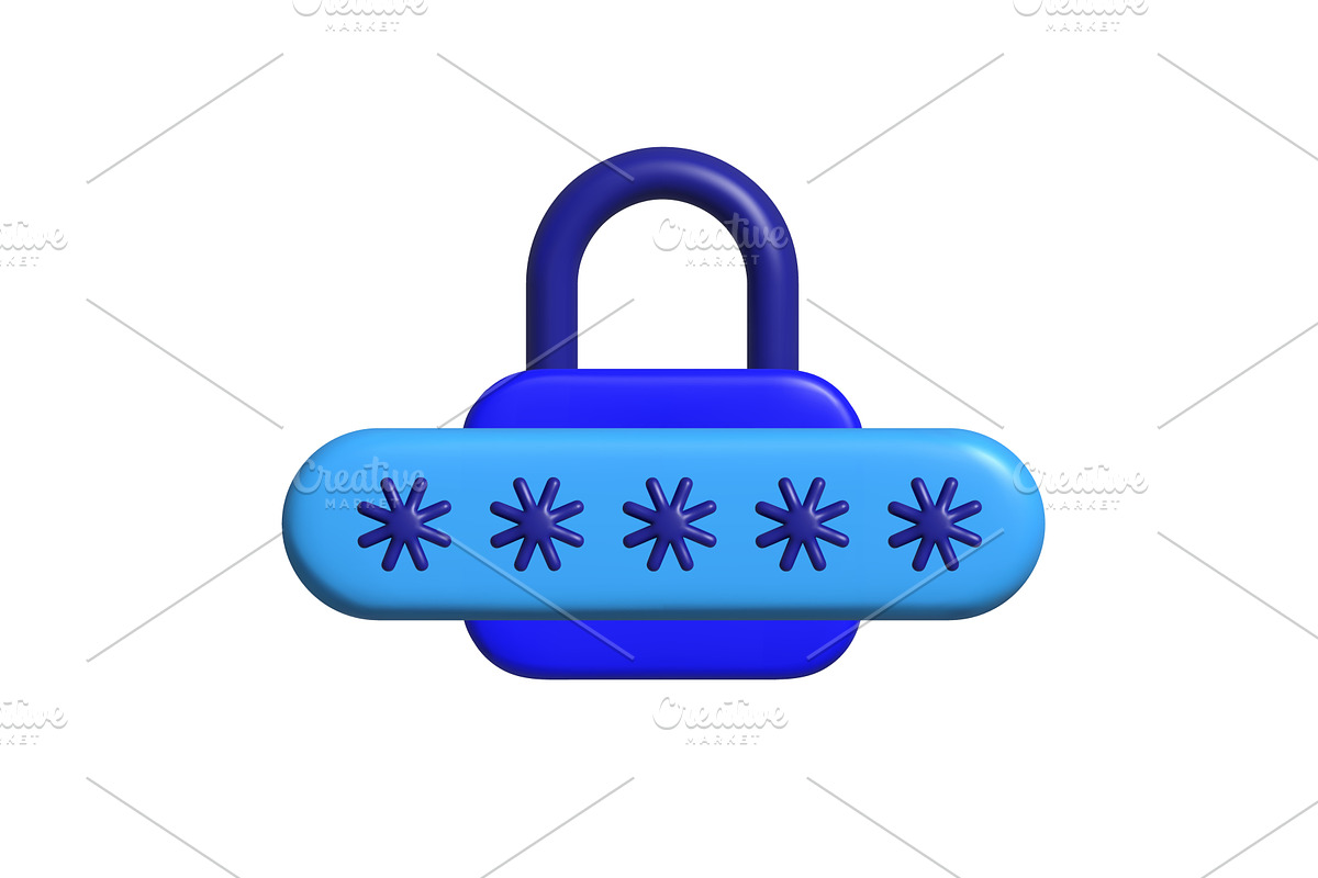 Blue padlock icon with a row of, an Object Illustration by Woters little shop