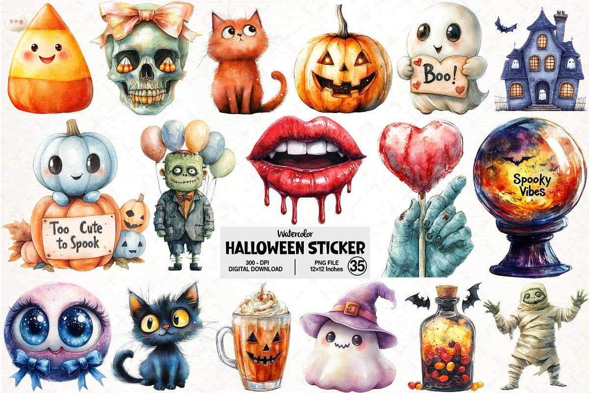 Halloween Sticker Png Bundle, an Illustration by Pixels.Craft (Photo 1 of 7)