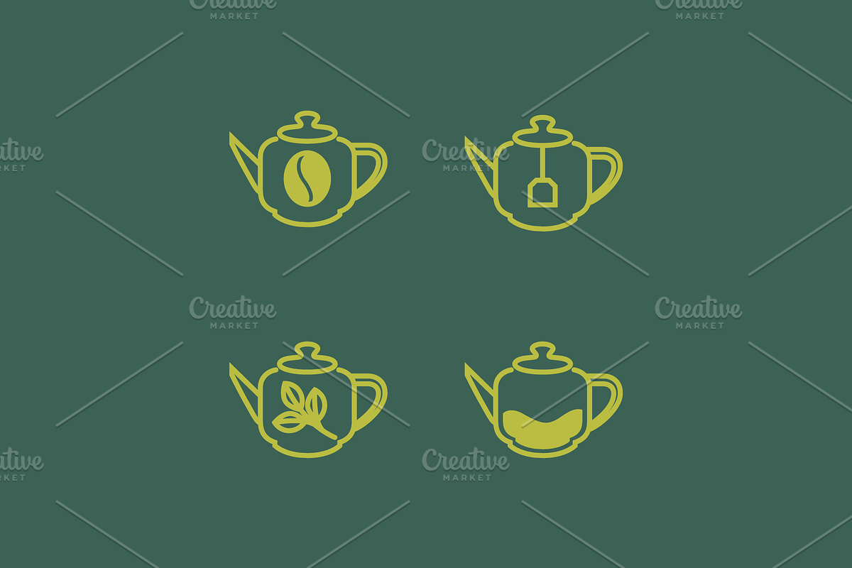 teapot drink ceramic set line logo, a Branding & Logo Template by devastd