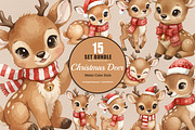 15 Bundle Watercolor Christmas Deer, an Animal Illustration by Morspective (Thumbnail 1 of 8)