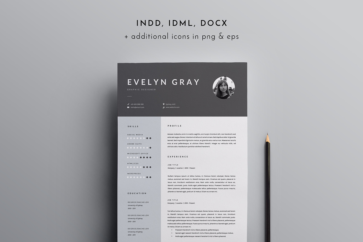 3 Page Resume Template | INDD + DOCX, a Resume Template by BlackDotResumes (Photo 2 of 6)