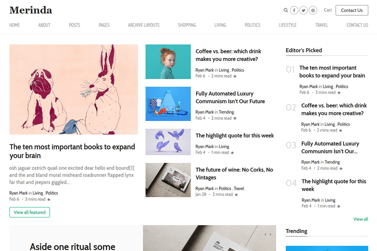 Merinda - WordPress Blog Theme, a WordPress Template by AliThemes (Photo 1 of 7)