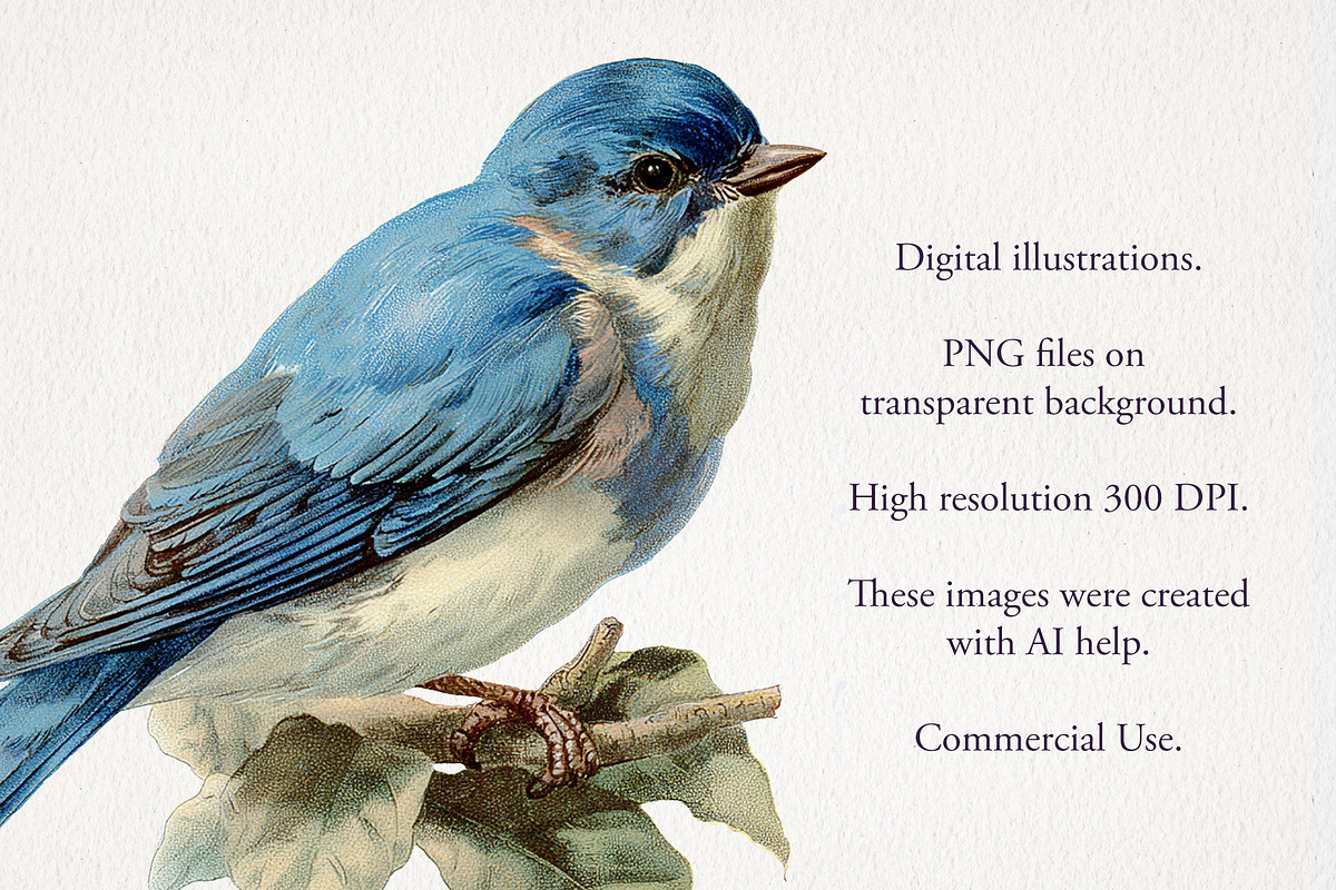 French Bluebirds Clipart 24 PNG, an Animal Illustration by EleSArtDesign (Photo 3 of 4)