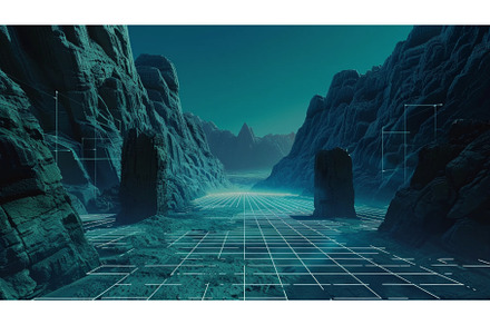 retro sci fi futuristic background, an Industrial Photo by Neirfy