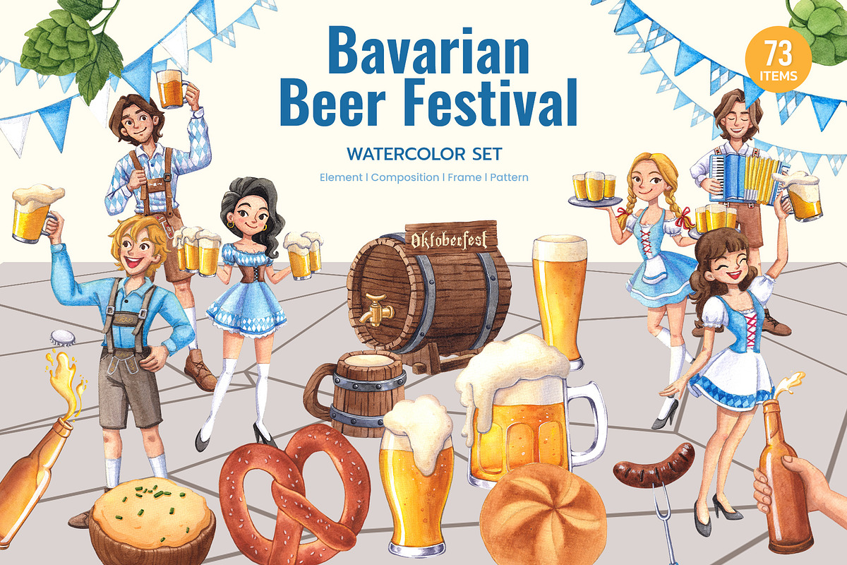 Bavarian Beer Festival Watercolor, a Food Illustration by CreativeValuation (Photo 1 of 12)