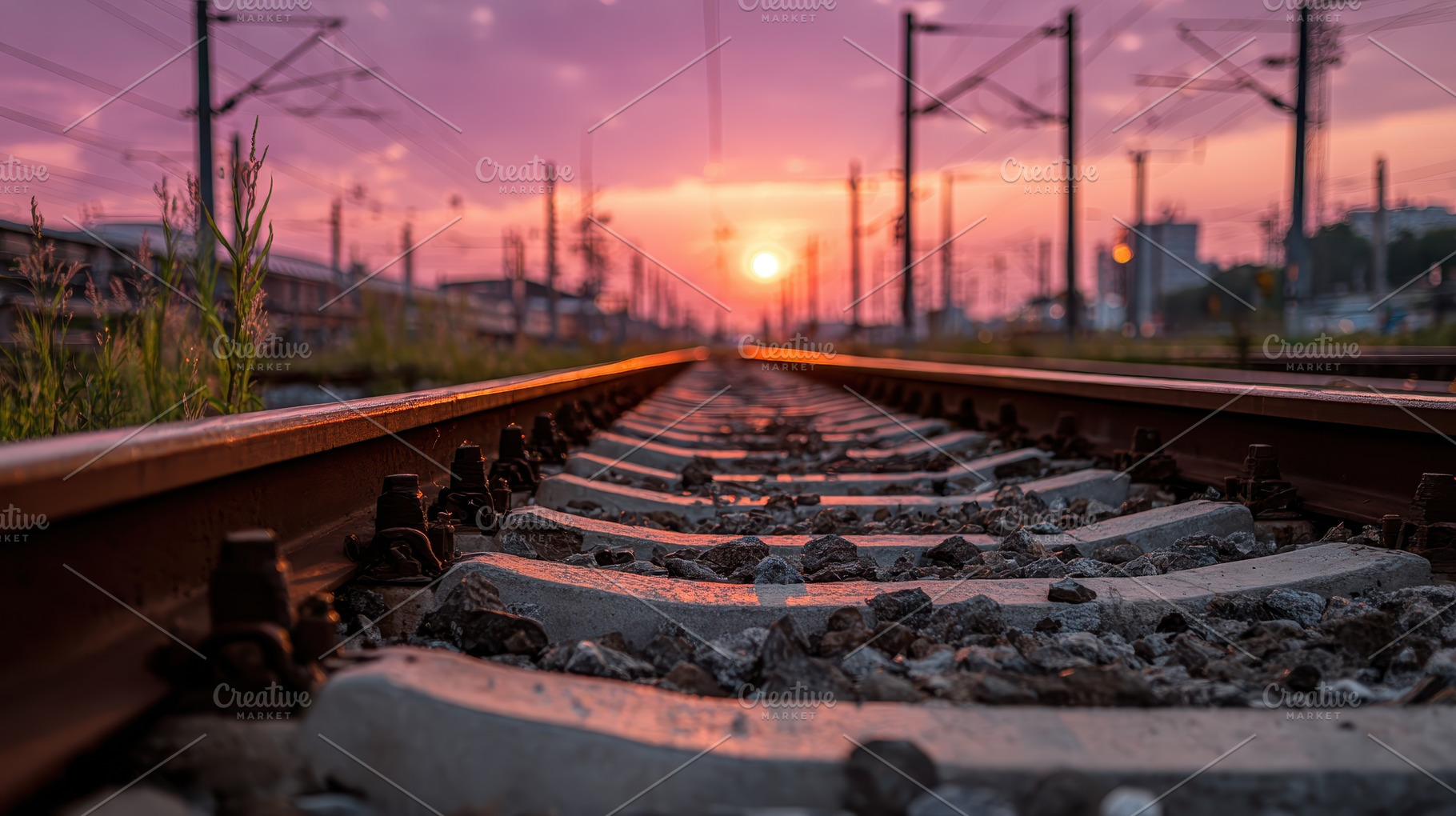 Sunset Railway Tracks Scenic View, a Photo by Pixeness Studio
