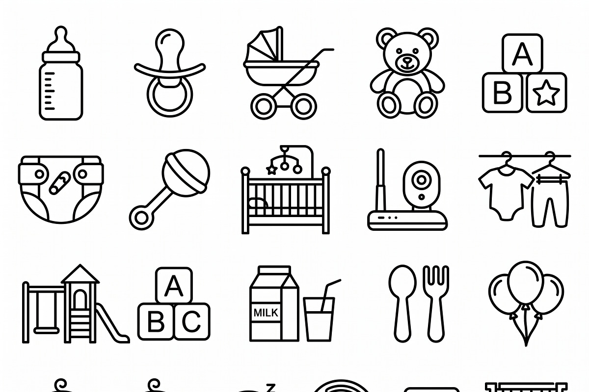 40 Vector Baby Kids Outline Icons, an Outline Icon by adenpinkstore (Photo 2 of 11)