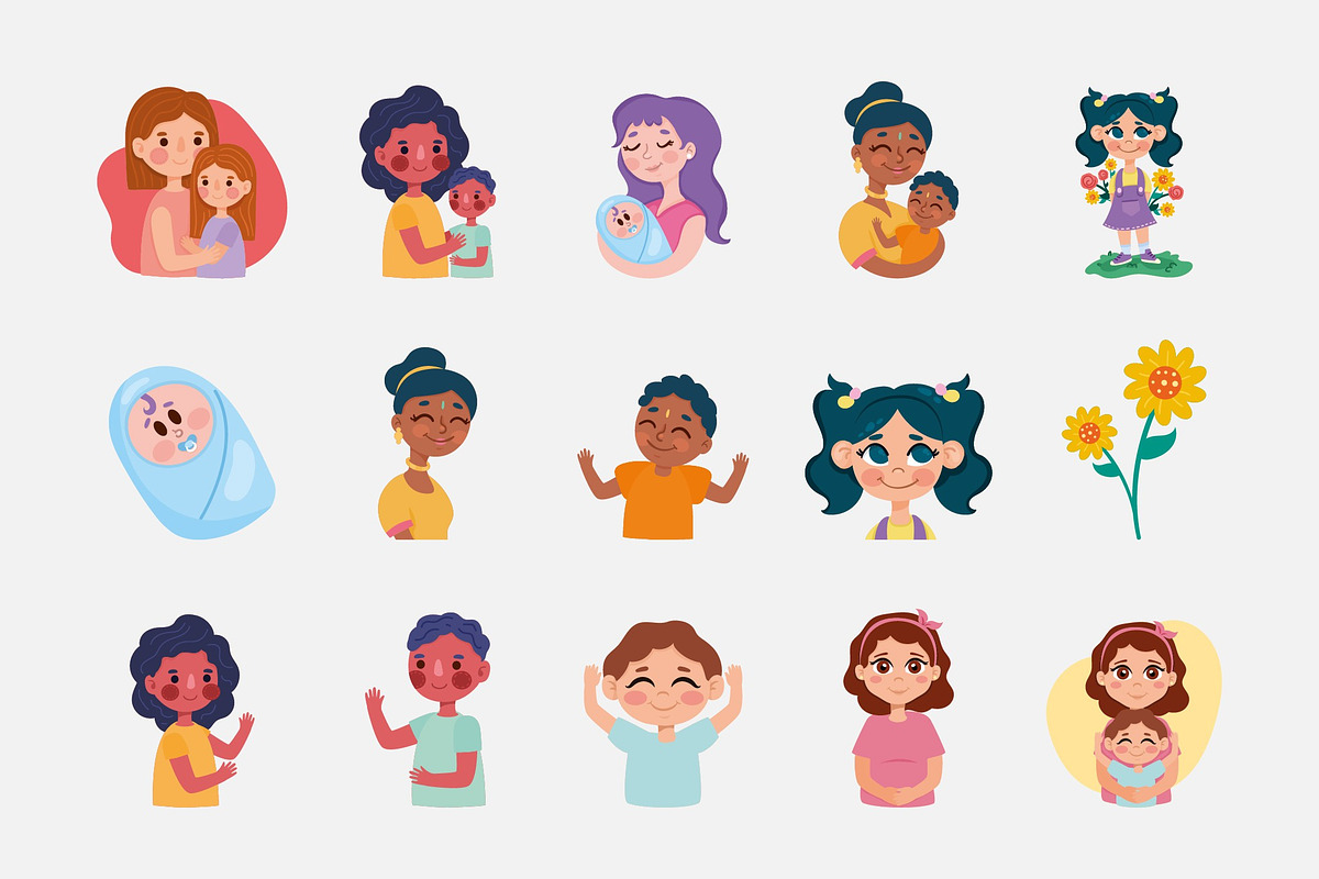 Mothers Day Illustrations Set, a Seasonal Illustration by studiogstock (Photo 1 of 4)