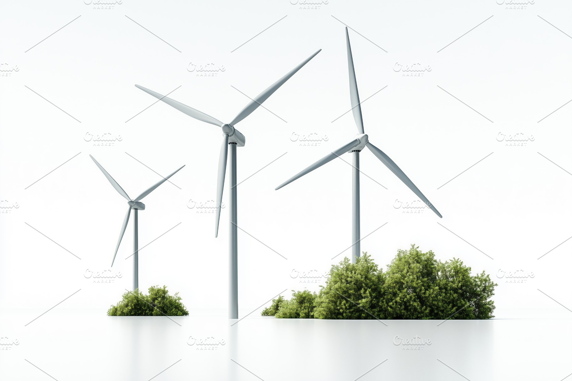 Three wind turbines standing on small islands of greenery, symbolizing renewabl, a Technology Photo by Textures & Backgrounds