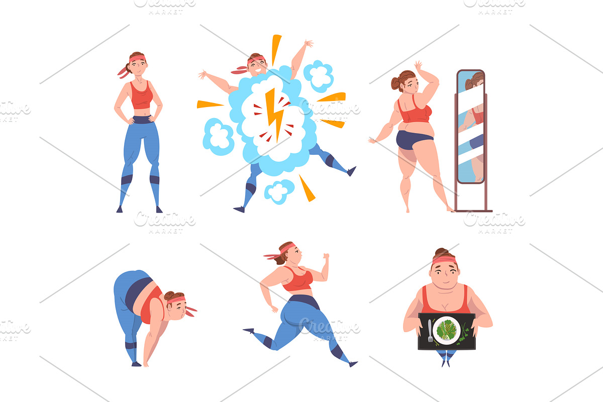 Overweight Woman Character Training, a Person Illustration by TopVectors